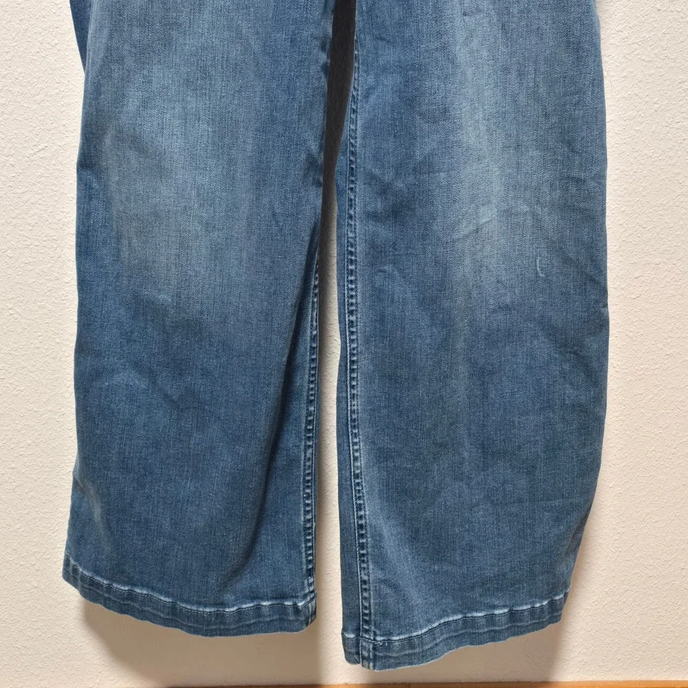 Hollister Front Full Zip Denim Wide Leg‎ Bib Overalls Pantsuit Cottage Garden S